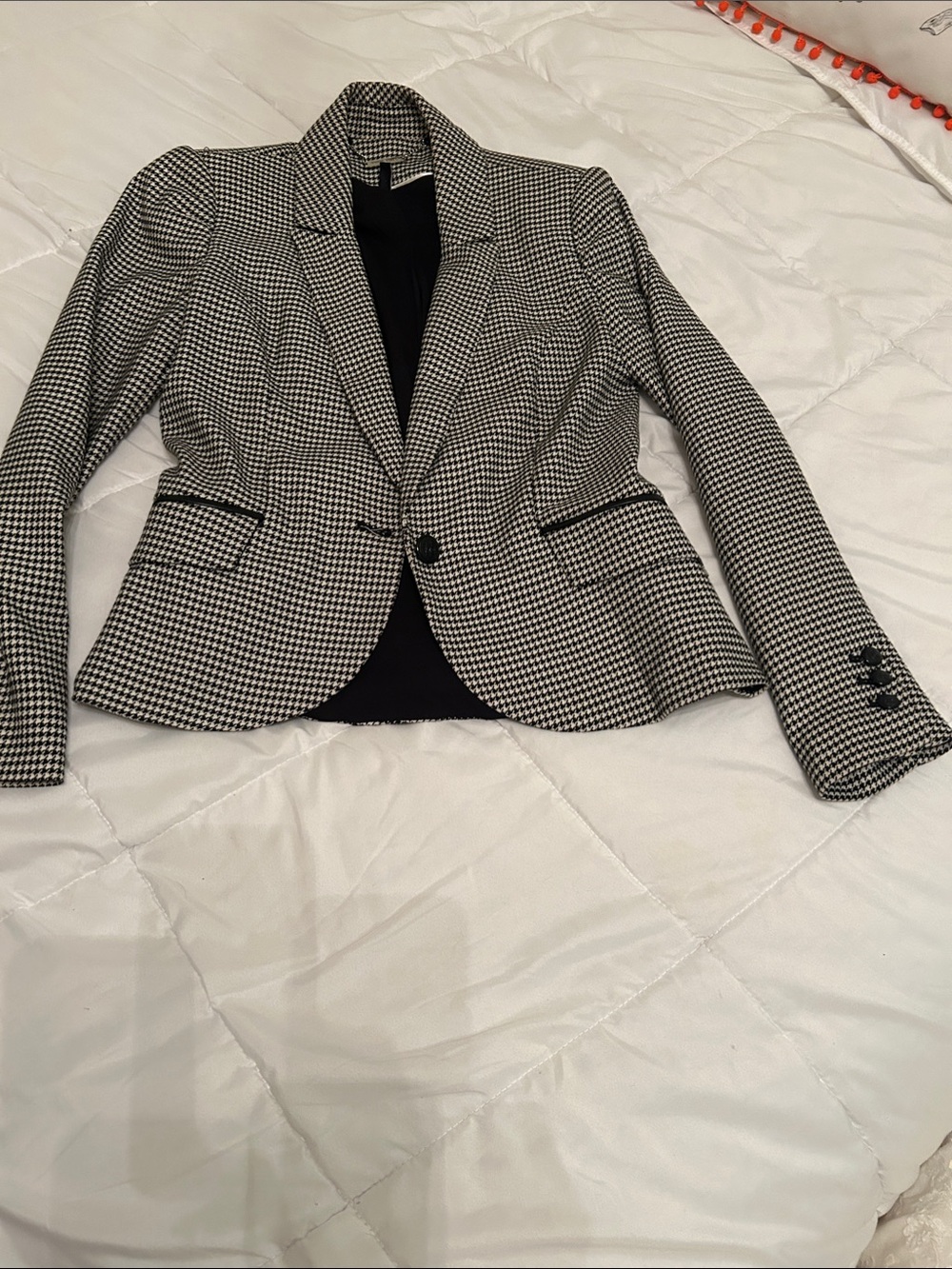 White House Black Market blk /White Houndstooth Women's Blazer Jacket 4